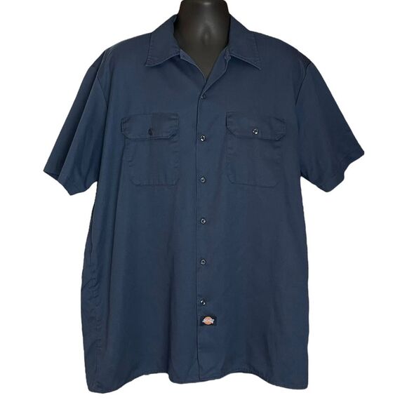 Dickies Navy Short Sleeve Button Down Work Shirt Straight Hem, size X-Large - Picture 1 of 7